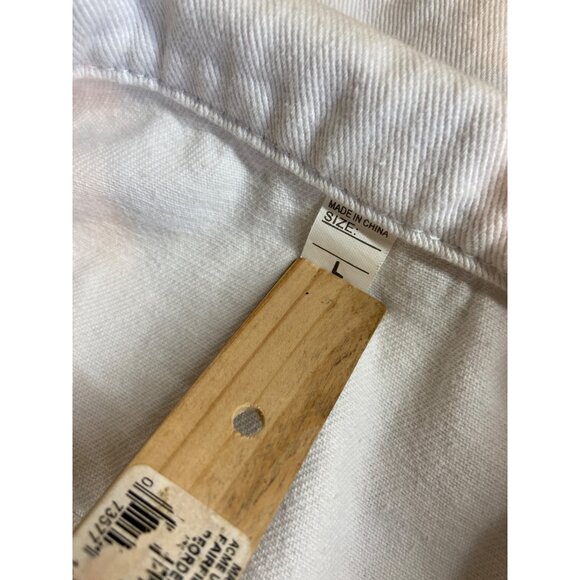 Ebossy Denim Vest Jacket White L Distressed Sleeveless Frayed Snap Buttons Y2K - Picture 4 of 7